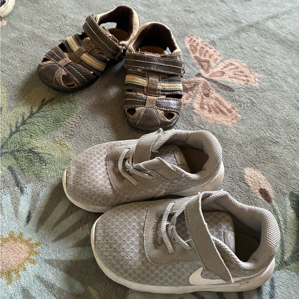 Stride Rite Sandals and Nike Gray Mesh Kids Sneakers with White Accent